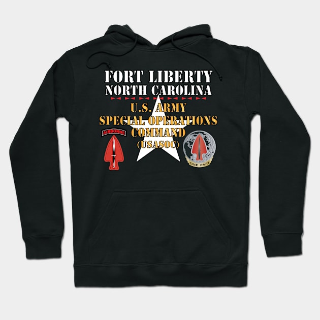 Fort Liberty North Carolina - US Army Special Operations Command (USASOC) - SSI - DUI w Star X 300 Hoodie by twix123844